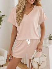 Womens 2 Piece Outfits Short Sleeve Top and Shorts Lounge Set Pjs Sleepwear