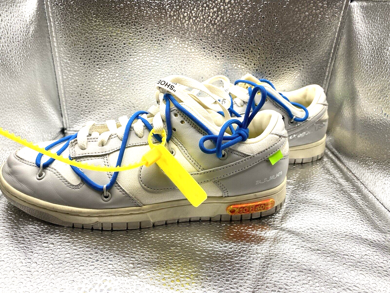 OFF WHITE X NIKE Nike Off White x Dunk Low lotto 10 di 50 pelle bianca grigia DM1602 112 TAGLIA 9.0