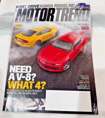 Motor Trend Magazine Aug 2016 Camaro vs Mustang Honda Ridgeline BMW M4