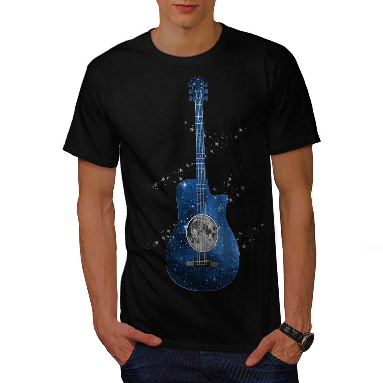 men's shirt with guitar print