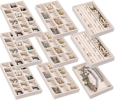 Stackable Velvet Jewelry Organizer Tray Set of 9 for Rings, Earrings, Necklaces