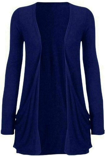 Women Long Sleeve Pocket Cardigan Ladies Open Front Boyfriend Plain Cardigan Top - Picture 4 of 25