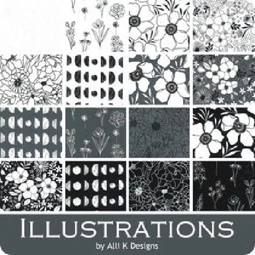 Moda ILLUSTRATIONS Alli K Designs LAYER CAKE 42 10" Squares Quilting Fabric Blac - Image 4 of 4