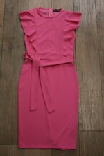 NEW! Prettylittlething pink ruffle midi dress SIZE 10 stretch pencil bodycon