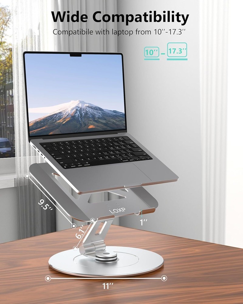 Ergonomic 360 Rotating Laptop Stand with Portable Riser for Desk