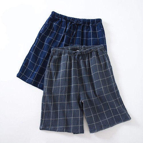 Men Check Plaid Pajama Shorts Pocket 