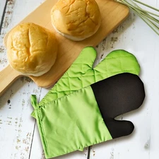2 Pack Oven Mitts Non-Slip Silicone Cotton Heat Resistant Kitchen Gloves,Green 