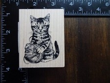 new CAT KITTEN PLAYING WITH BALL OF YARN Animal Rubber Stamp by INKADINKADO