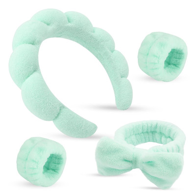 Spa Headband & Wristband Set，Makeup & Skincare Headbands for Washing Face，Face W