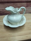 Vintage MCM McCoy Brand Pottery Water Pitcher and Bowl Basin Cream Brown Specks
