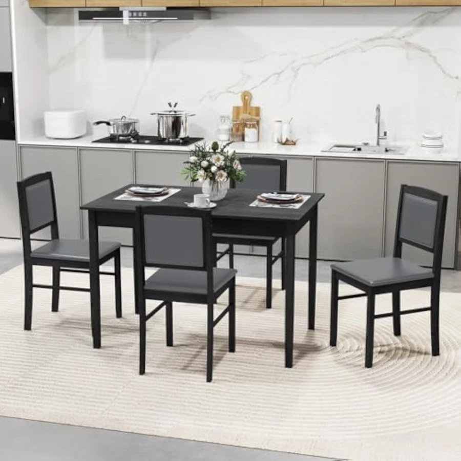 Juego de mesa de comedor de 5 piezas para 4, mesa de cocina rectangular y 4 sillas con Foto 2 de 4