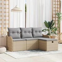 4-Teiliges Garten Sofa Set Mit Kissen Beige Poly Rattan, 2-Sitzer Garten Sofa Mi