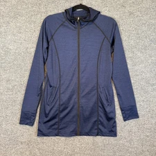 Ruby Ribbon Shirt Womens Small Blue Zip Up Hooded Sweatshirt Shapewear