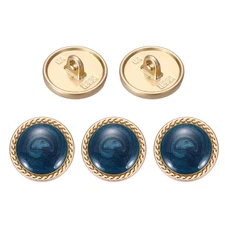 Metal Vintage Gold Button 15mm Round Metal Sewing Button, Navy Blue Pack of 5