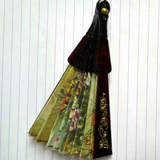 Mini faltbarer Handf&auml;cher Blumenmuster schwarz & gold, Papier/Kunststoff Kinder