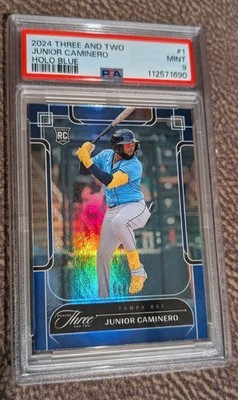 PSA 9 highest 2024 Panini Three and Two - Junior Caminero Holo Blue 1 /15 (RC)  