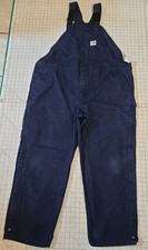CARHARTT FR45 DNY DUCK BIB OVERALLS UNLINED NAVY 48W 32IN,