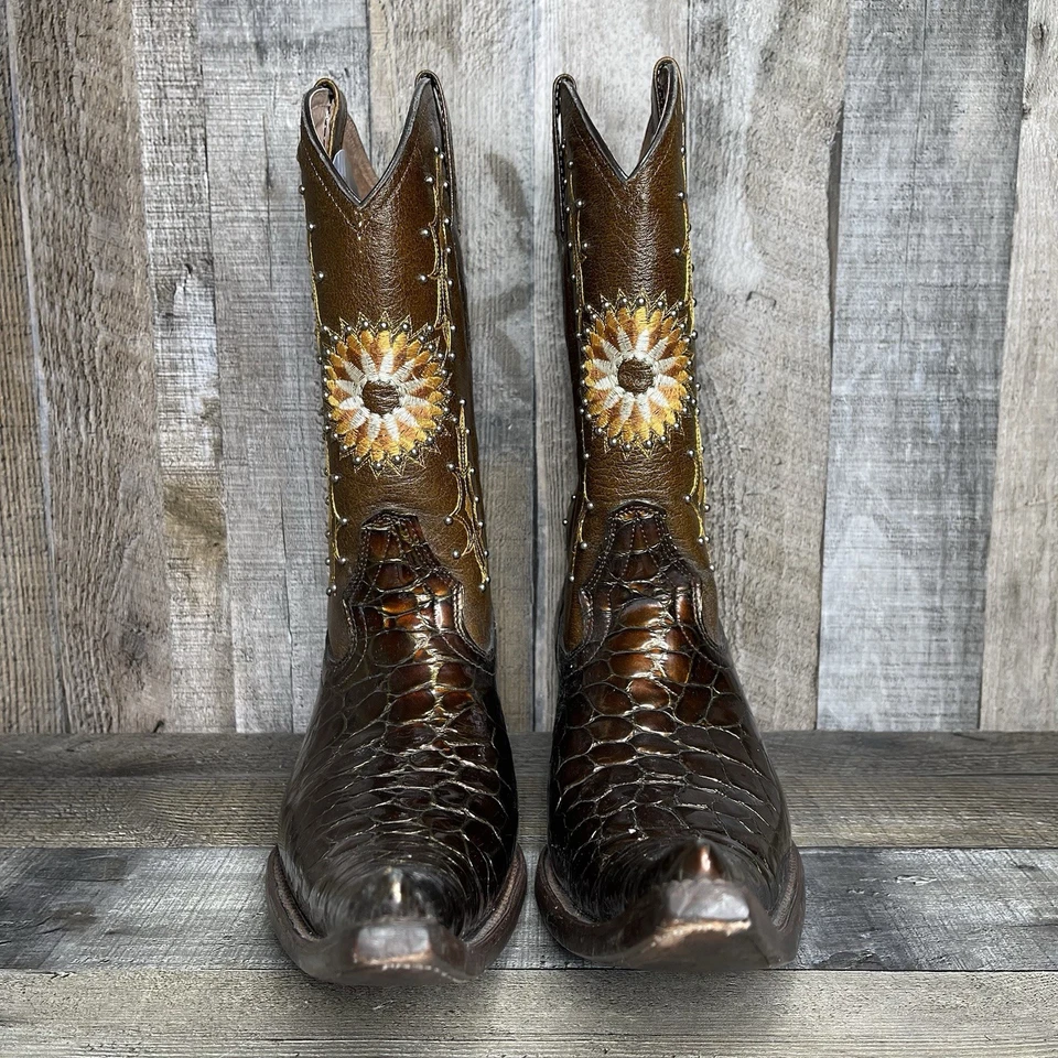 Женские банки ботинки коричневый лакированная кожа Western ковбой Botas Picudas размер 9 M - Изображение 3 из 4