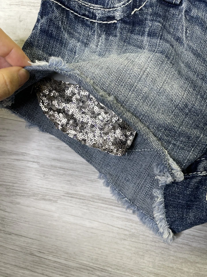 Daytrip Gemini Shorts Womens 28 Blue Denim Sequin Distressed Frayed Jean Summer - Image 2 of 4