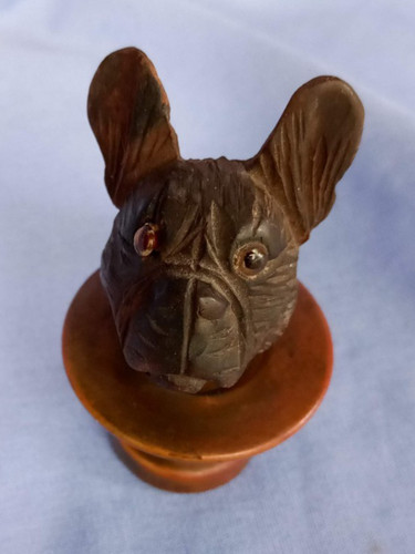 FRENCH BULLDOG WAX SEAL GERMANY BLACK FOREST WOOD DOG figurine 2"
