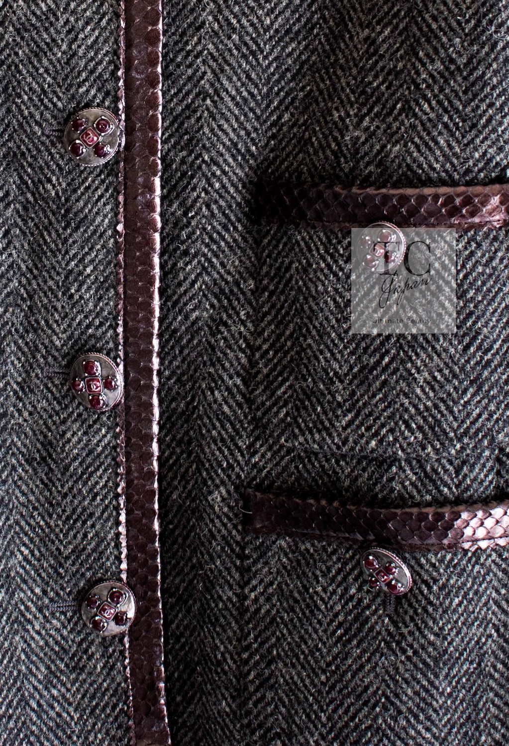 CHANEL 13PF Gray Black Brown Wool Python Trim Jac… - image 7
