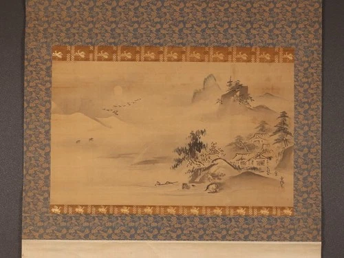 am9796 BIG Hanging Scroll "Landscape Under the Moonlight" by Kano Eisen Furunobu