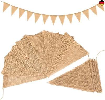Rustikale Hessian Wimpelketten, 3.7m Jute Wimpel Girlanden, 13pcs Garten Wimpelg