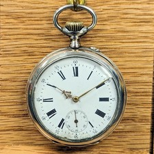 Vintage Swiss Pocket Watch Openface White Dial Roman Numerals Engraved Case