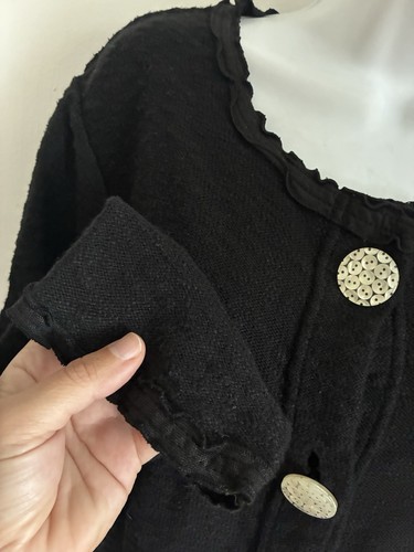 VTG 90s Y2K Willow 100% Cotton BIG BUTTONS Black Ruffle Cardigan Sweater Top S - Picture 3 of 3
