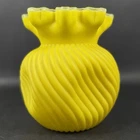 Antique Fenton Style Yellow Opaline Glass Ribbed & Fluted Vase