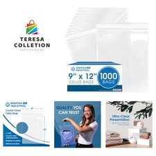 9" X 12" 1000 Count Crystal Clear Resealable Cello Poly Bags for Packaging, C...