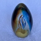 Vtg Murano Art Glass Egg Paperweight Blue Yellow Sculpture Made In Italy
