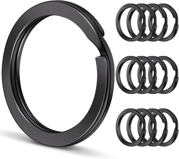 Caianwin 20 SchlüSselringe 25Mm Schwarz Edelstahl Flach SchlüSselanhäNger DIY-image