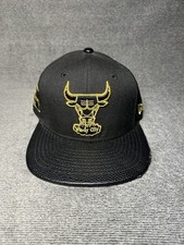 New Era Chicago Bulls Windy City Snapback Hat Black Gold Logo Leather Brim NBA