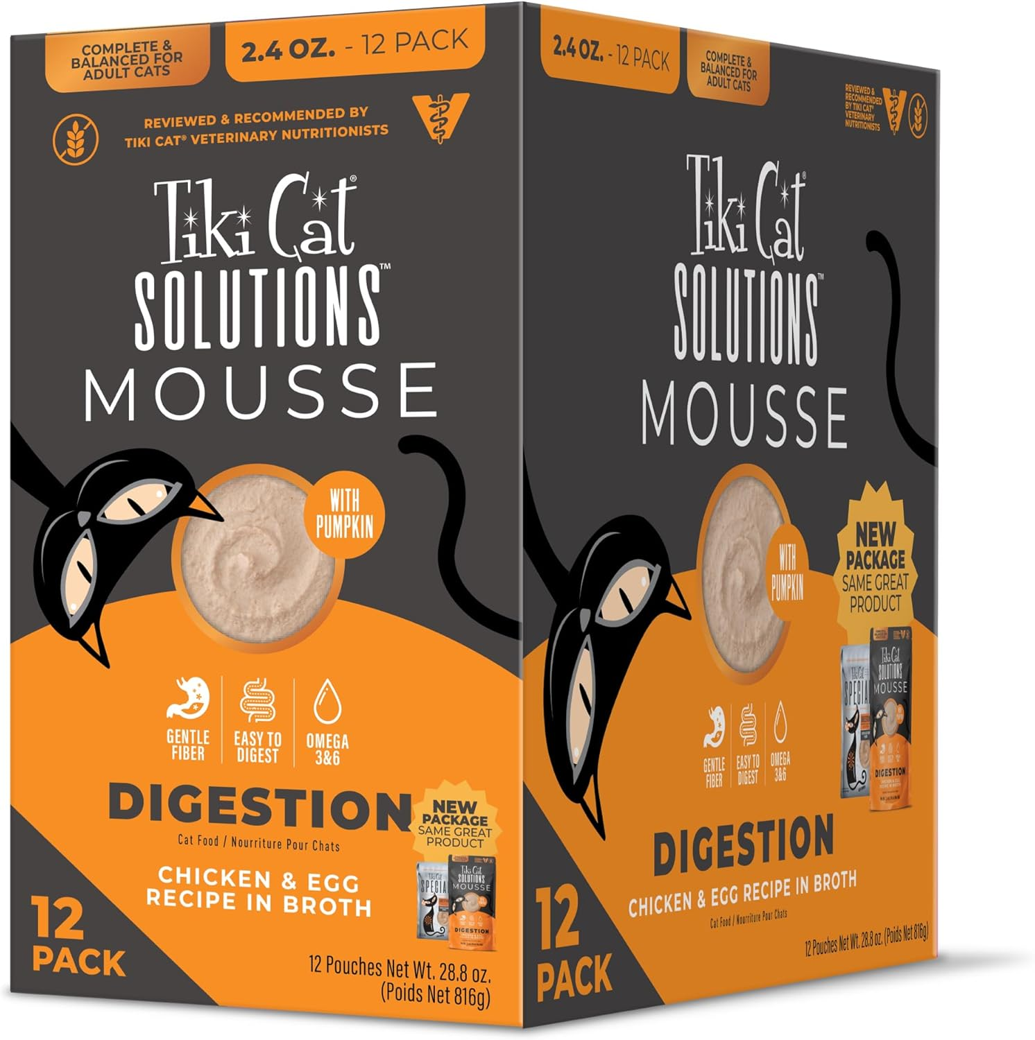 Tiki Cat Solutions Mousse Multipack Wet Cat Food, Digestion, Chicken & Egg, 2.4