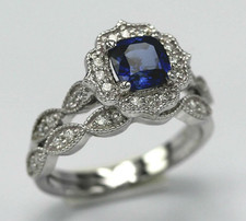 925 Sterling Silver 2Ct Art Deco Style Created Blue Sapphire Engagement Ring Set