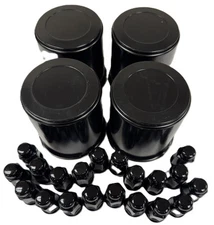 Black 4-Pk Trailer Wheel Lug and Cap Sets - Hub Cover 20 Lugs 3.19 Inch Center