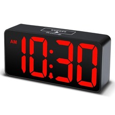 DreamSky Small Digital Alarm Clock for Bedroom Small, Black Case Red Digits