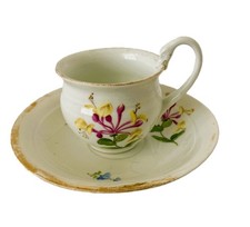 Antique Meissen Hand Painted Honeysuckle Floral Cup Saucer Germany Crossed Sword