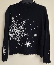 HANNA ANDERSSON 130 US 8 SWEATER Top Black ivory Snowflakes Christmas Girls