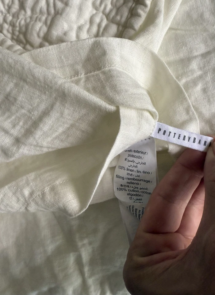Pottery Barn Belgian Flax Linen Floral Stitch Quilt Sham Ivory, Standard Classic - Image 3 of 4