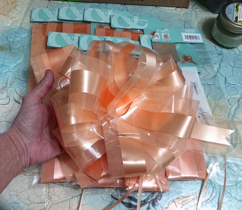 Peach Pew Bows with tulle. 16 Large Wedding Pew Bows Wedding Aisle Decorations - Image 3 of 4