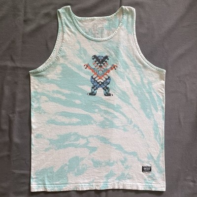 Grizzly Griptape Tank Top Mens Size Large Light Blue Acid Wash Dye Skate Skater