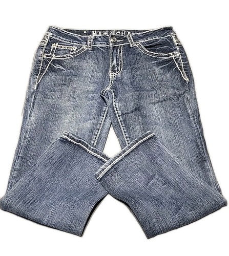 Miss Chic USA boot cut Jeans Womens 9 Blue Denim Embroidered Embellished - Picture 1 of 9