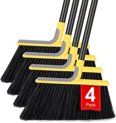 4 Packs Outdoor Broom for Floor Cleaning with 58'' Long Handle Heavy-Duty Brooms