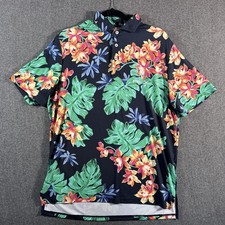 RLX Ralph Lauren Polo Shirt Mens Medium Navy Hawaiian Floral Golf Performance
