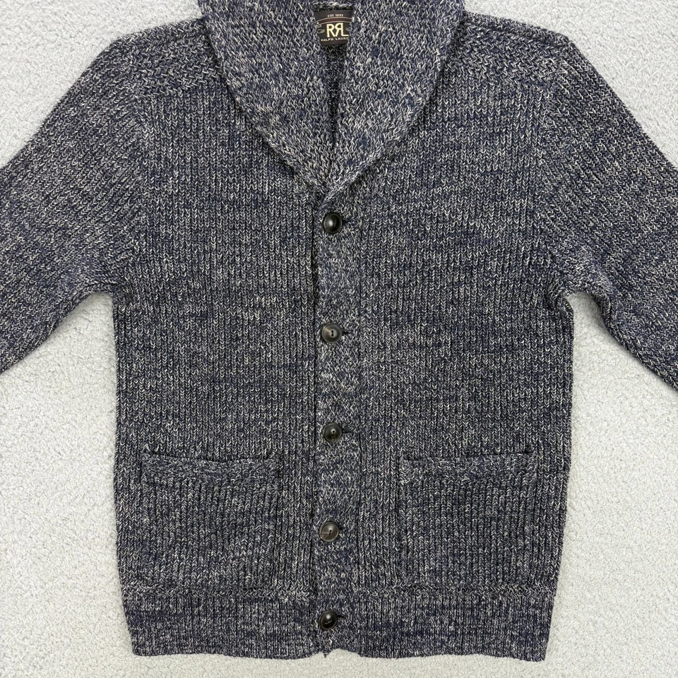 RRL Cardigan Mens Small Navy Blue Shawl Knit Sweater Double RL Polo Ralph Lauren - Image 2 of 4