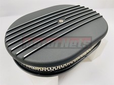 Black Aluminum 12 Oval Half Finned Moon Air Cleaner Hotrod Sbc Bbc Nostalgic