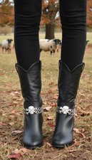 Women Boot 2PCS Bracelet Silver Metal Chain Shoe Skeleton Skull Charm Halloween