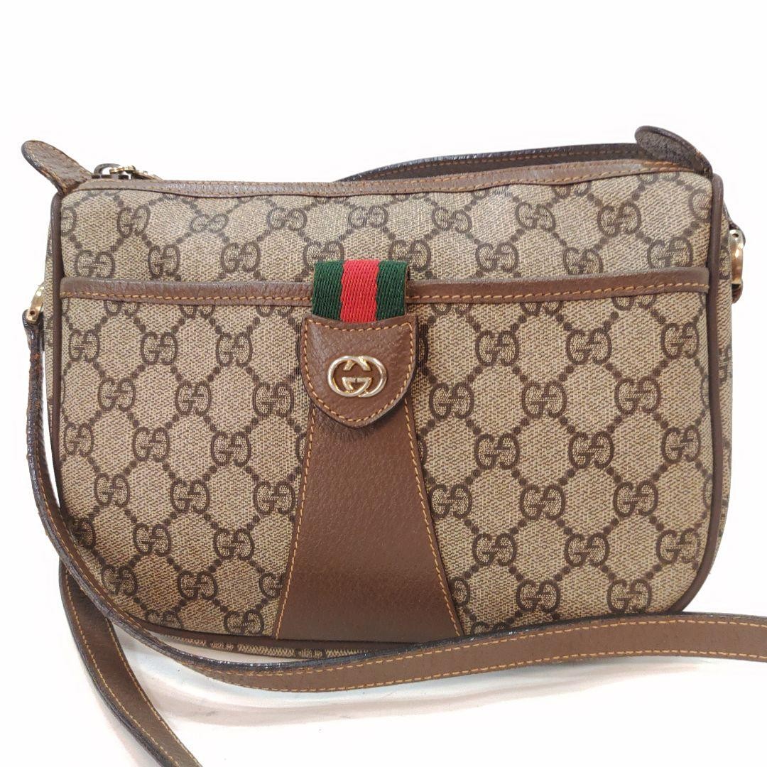 GUCCI Vintage GG Sherry Line PVC Shoulder Bag in Brown PVC